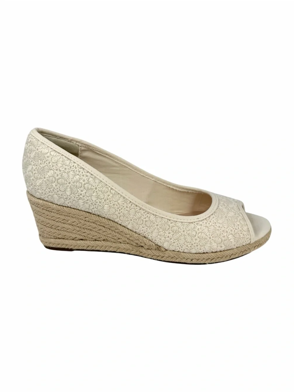 Bandolino Women's Nuri Peep Toe Espadrille Wedges Cream Floral Size 9.5M